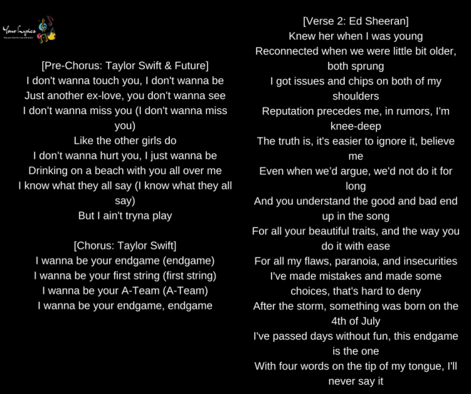 End Game By Taylor Swift Ft. Future & Ed Sheeran Lyrics