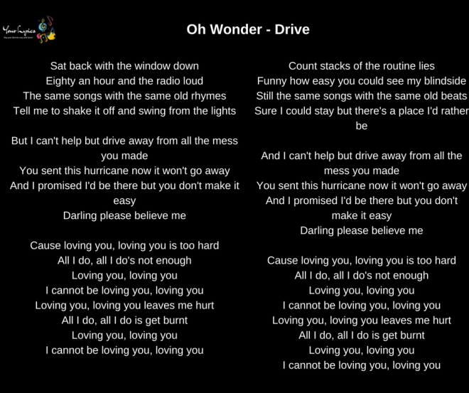 Oh Wonder – Drive Lyrics – Your Lyrics