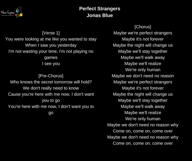 Jonas Blue – Perfect Strangers ft. JP Cooper Lyrics – Your Lyrics