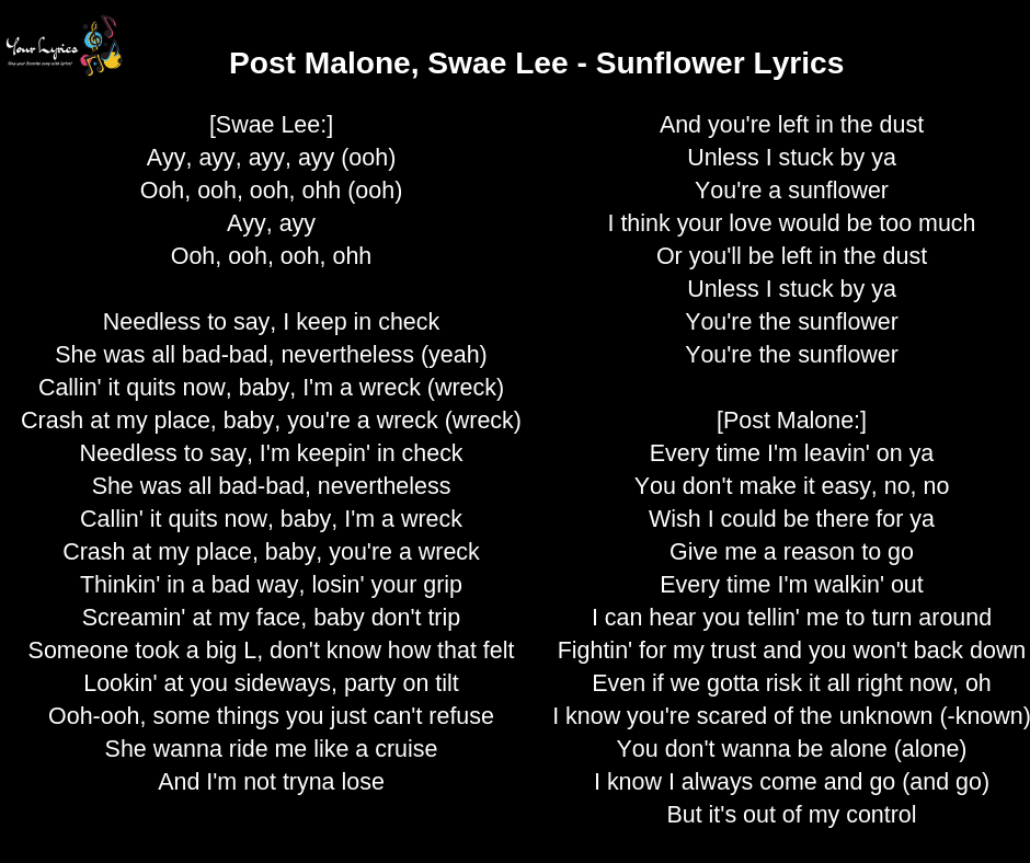 Swae Lee Sunflower текст. Post Malone, Swae Lee - Sunflower. Post Malone Swae Lee. Слово Sunflower. Post malone текст